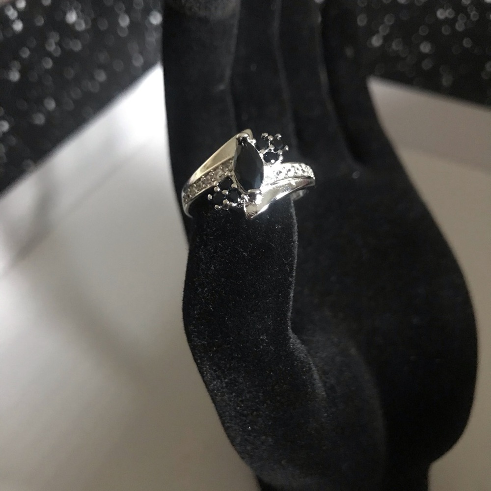 Sterling Silver Ring with Black Marquise Stone